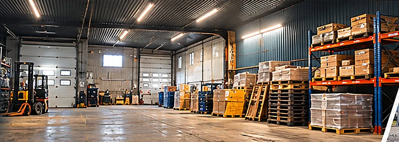 Marchandises sur palettes et racking dans l'entrepôt